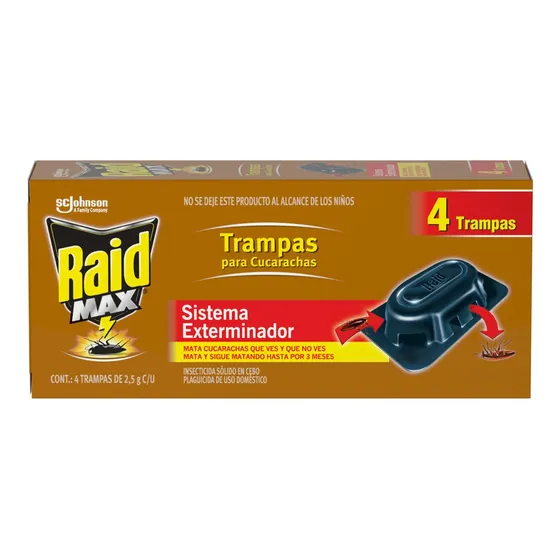 Raid Max Trampa Para Cucarachas 10g 4 Trampas De 2.5 C/u