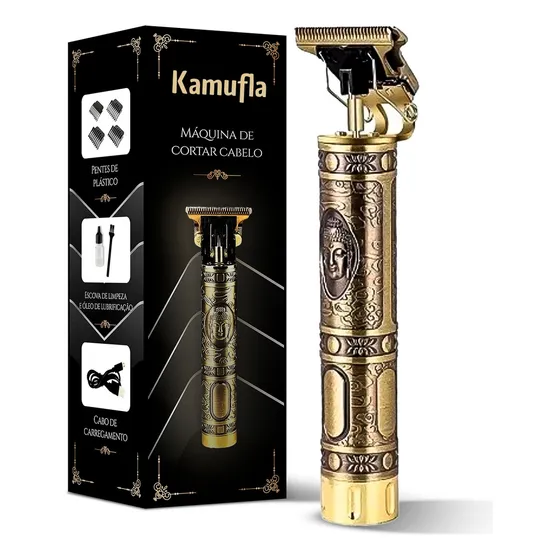 Maquina Acabamento Profissional Cabelo Barba Sem Fio Premium Cor Dourado 127/220V Kamufla