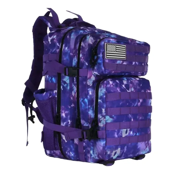 Bolsos Tácticos Morado Camuflajeado 45l + 2 Parches Obsequio