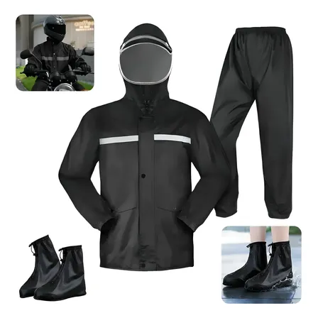 Impermeable Motociclista Moto Reflejante Con Capucha+zapato Negro M