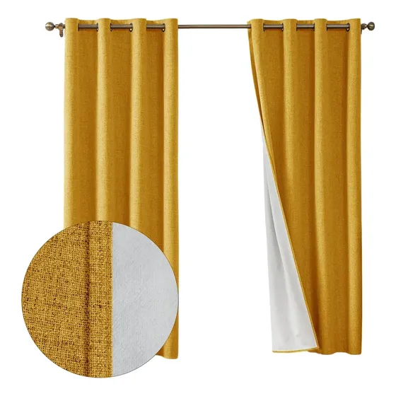 2 Paños 140x185cm Cortina Lino Con Blackout Térmica Engomada Amarillo
