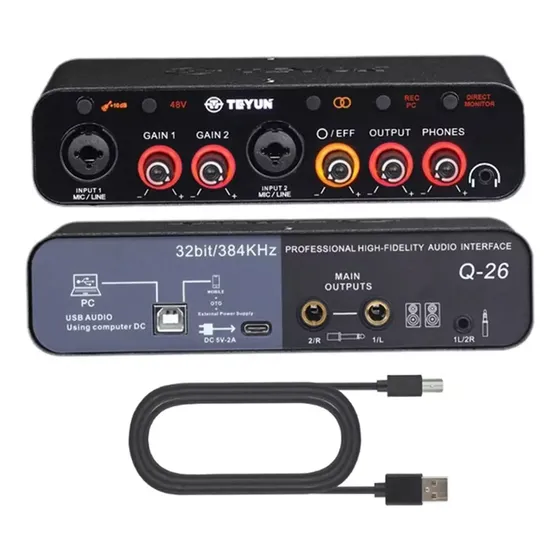 Interface De Áudio Usb Q-26  60db 32bits Placa De Som Dsp