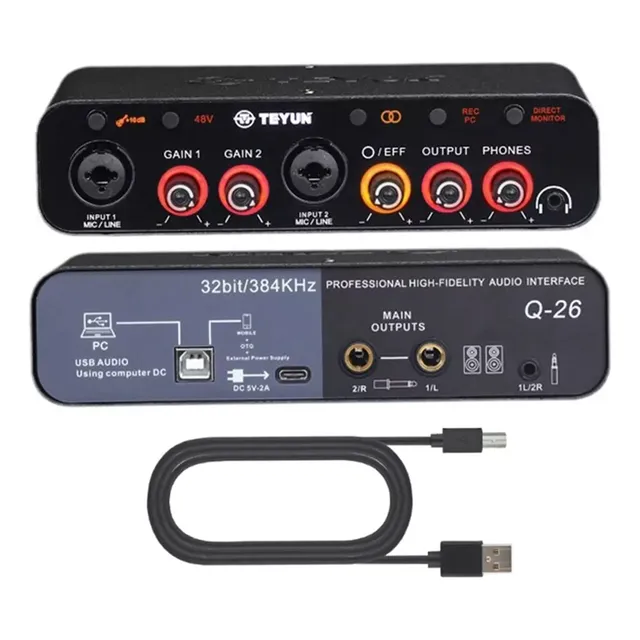 Interface De Áudio Usb Q-26  60db 32bits Placa De Som Dsp