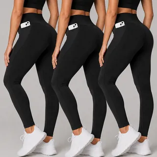Kit 3 Calças Legging Grossa Cintura Alta Com Bolsos Laterais