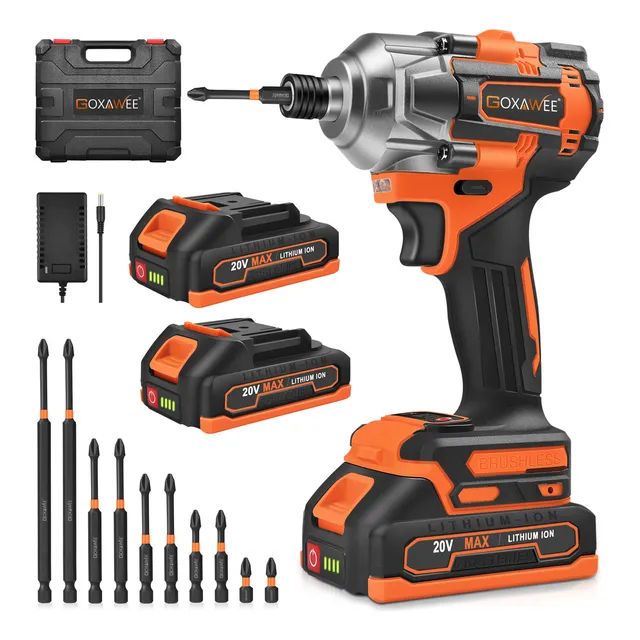 Goxawee® 1/4INCH 2 Batería 20v Perforación Kit De Taladros Destornillador Atornillador De Impacto Inalámbrico Herramientas Electricas 2000MAH