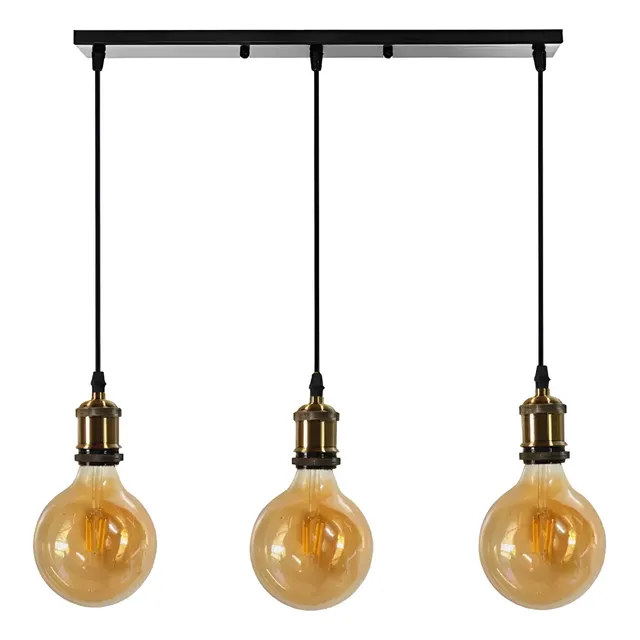 Lámpara Colgante Retro 3luz Calida+foco Globo Grande Vintage