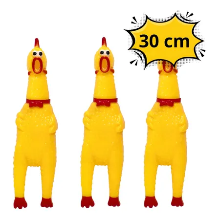 3 Brinquedos Pet Mordedor Frango Galinha De Borracha - 30 Cm