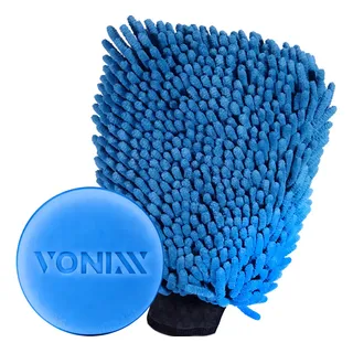 Luva Microfibra Js Azul Para Lavagem Automotiva + Aplicador Vonixx