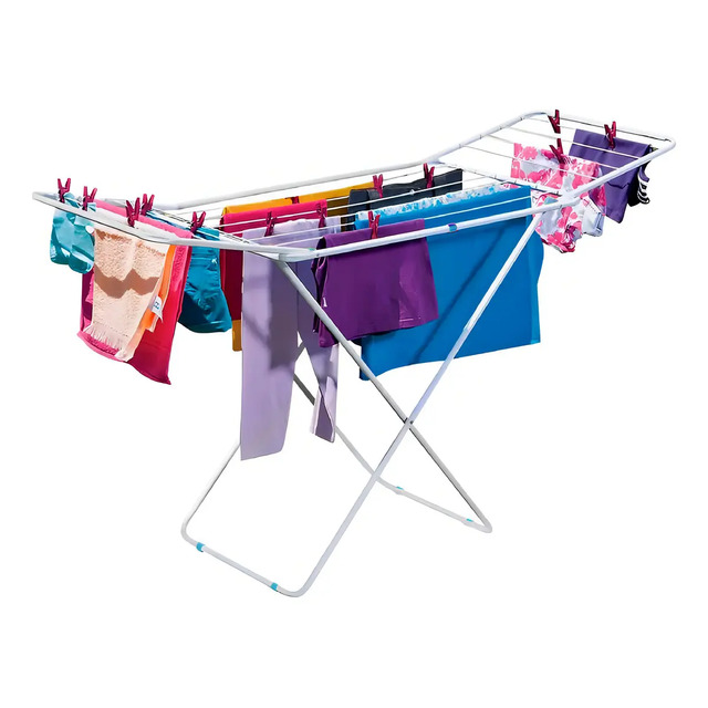 Varal De Chão Abas Slim Dobrável Retrátil Aço Reforçado Mor Branco