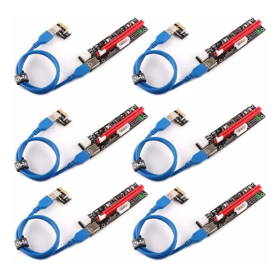 Ubit 6 Cable Pci-e Gpu Riser Express 16x 1x Pin Molex