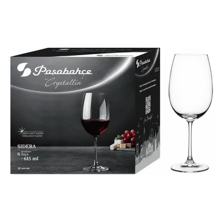 Taça Cristal De Vinho 615ml Jogo 6 Peças Premium Jantar Transparente
