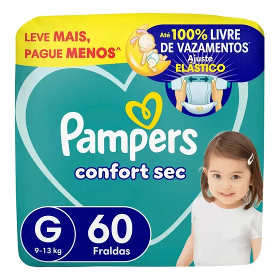 Fralda Pampers Confort Sec G, 60 unidades