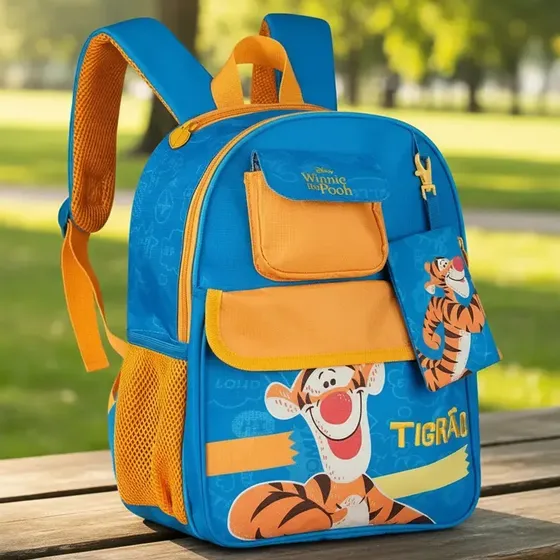 Mochila Escolar Clio Style Tigrão Cor Azul/Laranja