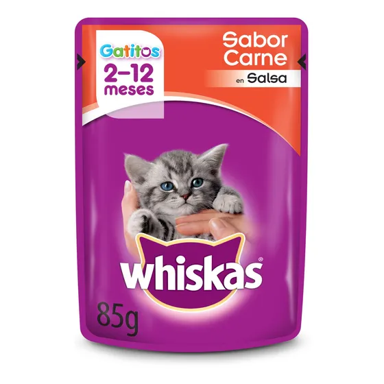 Alimento Whiskas Gatos Filhotes para gato de temprana edad sabor carne en salsa de 85 g