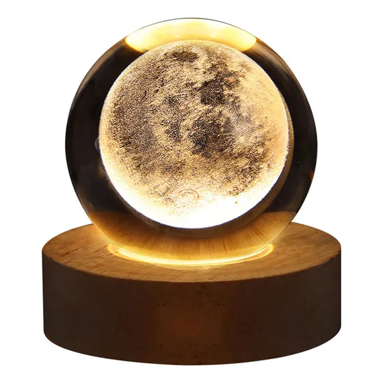 Esfera De Cristal 3d Lampara Luz De Noche 8cm Color Niños
