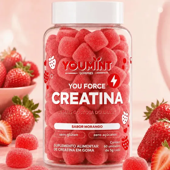 CREATINA GUMMY YOUMINT – SABOR MORANGO – ZERO AÇÚCARES – 60 GOMAS