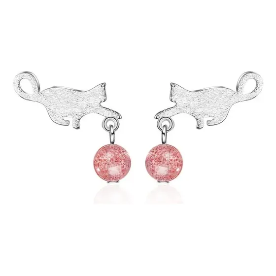 Aros Gatito Jugueton Bolita Rosada / Todojoyas