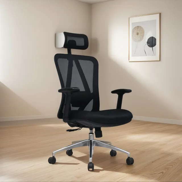 Silla de escritorio OFIDEAS Levi ergonómica negra con tapizado de paño