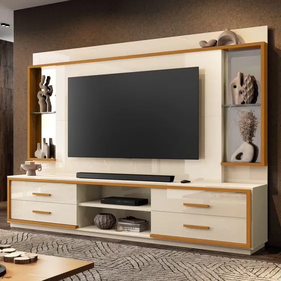 Estante Home Para Tv Até 75 Polegadas Com Espelho 4 Gavetas