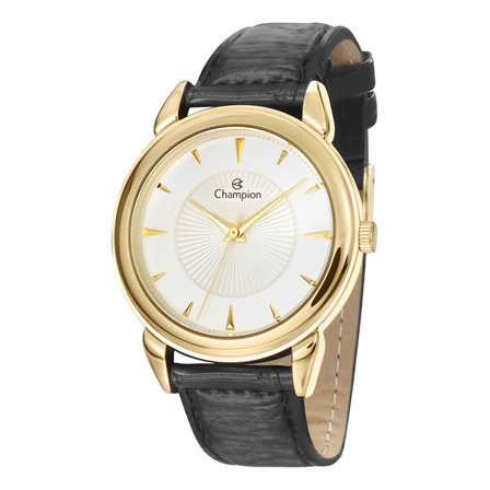 Relógio Champion Unissex Dourado Social Pulseira De Couro Preta Cn20355b Cor Do Fundo Branco Relógio Champion Unissex Dourado Social Pulseira De Couro Preta Cn20355b Cor Do Fundo Branco