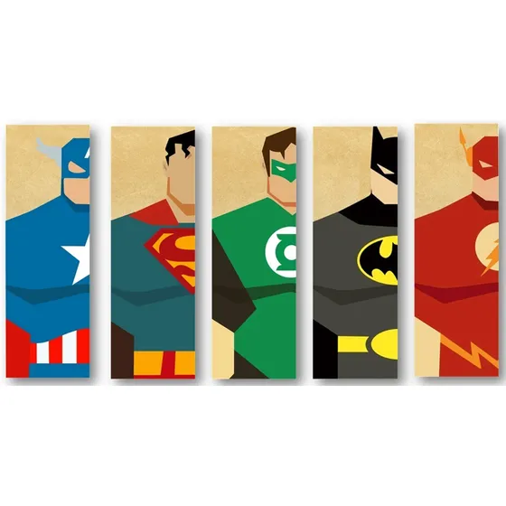 Kit   5 Cuadros  Placas Decorativos  Economicos Sup Heroes 
