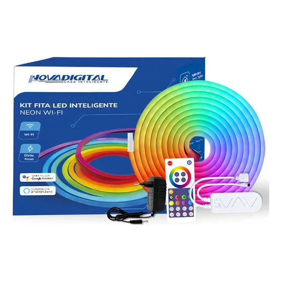 Fita Led Wifi Inteligente Novadigital RGB 5050 5m Neon IP68 127/220V Com Fonte Compatível Tuya Smart Life Alexa Google