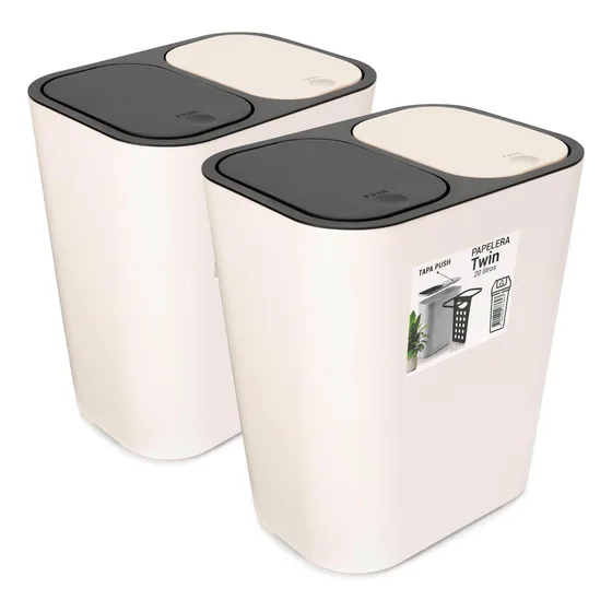 Kit: 2 Papeleras De Basura Doble Compartimiento Sistema Push