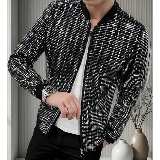 Chaqueta De Manga Larga Con Lentejuelas Para Hombre Lw