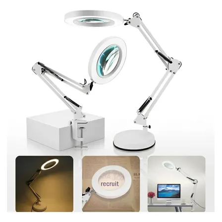 Luminária Lupa De Bancada Estética Led Articulada Zoom De 8x Branco 127/220v