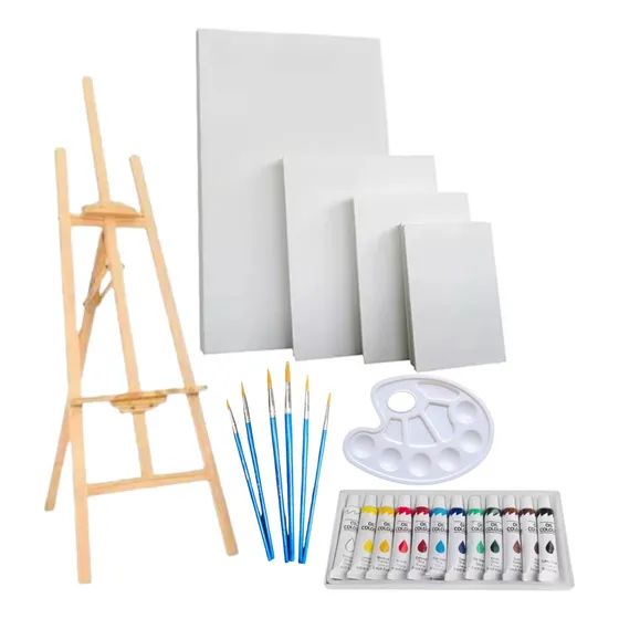 Set De Atril 1,50 + Bastidores + Pinceles + Pinturas +paleta