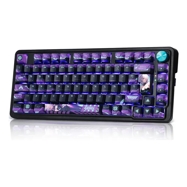 TERPORT x Yoru Teclado Mecánico Inalámbrico YR82 Español Anime al 75% Con Knob, Gasket Mount Creamy Switch Outemu Stardust V3 Hotswap, Retroiluminación RGB, BT/2.4G/Cableado, 82 Teclas Anti-Ghosting