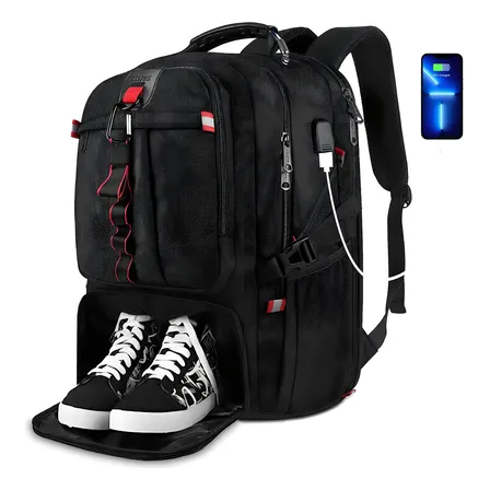 Mochila de Viaje Deportiva Gym Impermeable para Hombre de Grande Capacidad 50l con Compartimentos para Zapatos y Laptop de 17'' Escolar Negro, Mochila Yorepek 982200BLK 50 L Color Negro