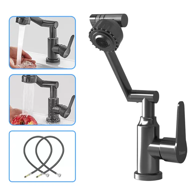 Vanance Grifo Cocina Monomando Llaves Para Fregadero Flexible 1080° Acero Inoxidable Caliente O Frío Grifo Mezclador Cocina Color Gris Oscuro