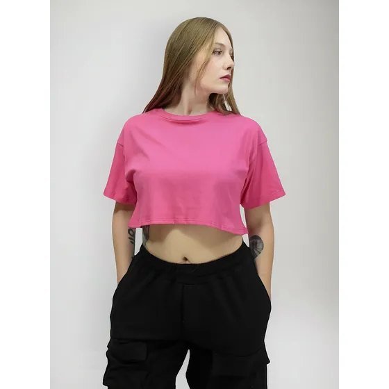 Remera Manga Corta Mujer Crop Top Oversize Algodon 100%