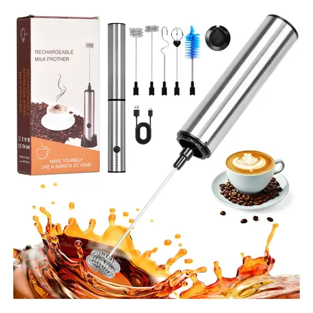 Misturador Mixer Elétrico De Bebidas Portátil Aço Inoxidável Cinza