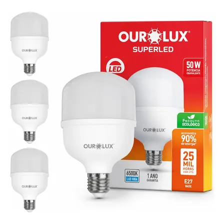 Kit 3 Lampada Led 50w Bulbo 6500k 4000lm Branca Fria Ourolux 220v Branco-frio