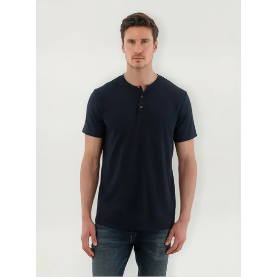 Camiseta De Cuello Neru Azul Para Hombre Tennis