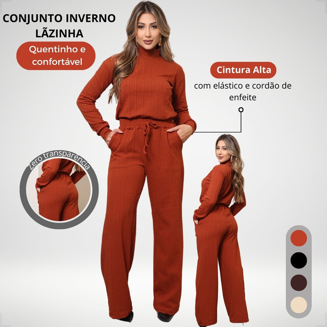 Conjunto Feminino Lãzinha Calça Pantalona Gola Alta Elegante Conjunto Feminino Lãzinha Calça Pantalona Gola Alta Elegante