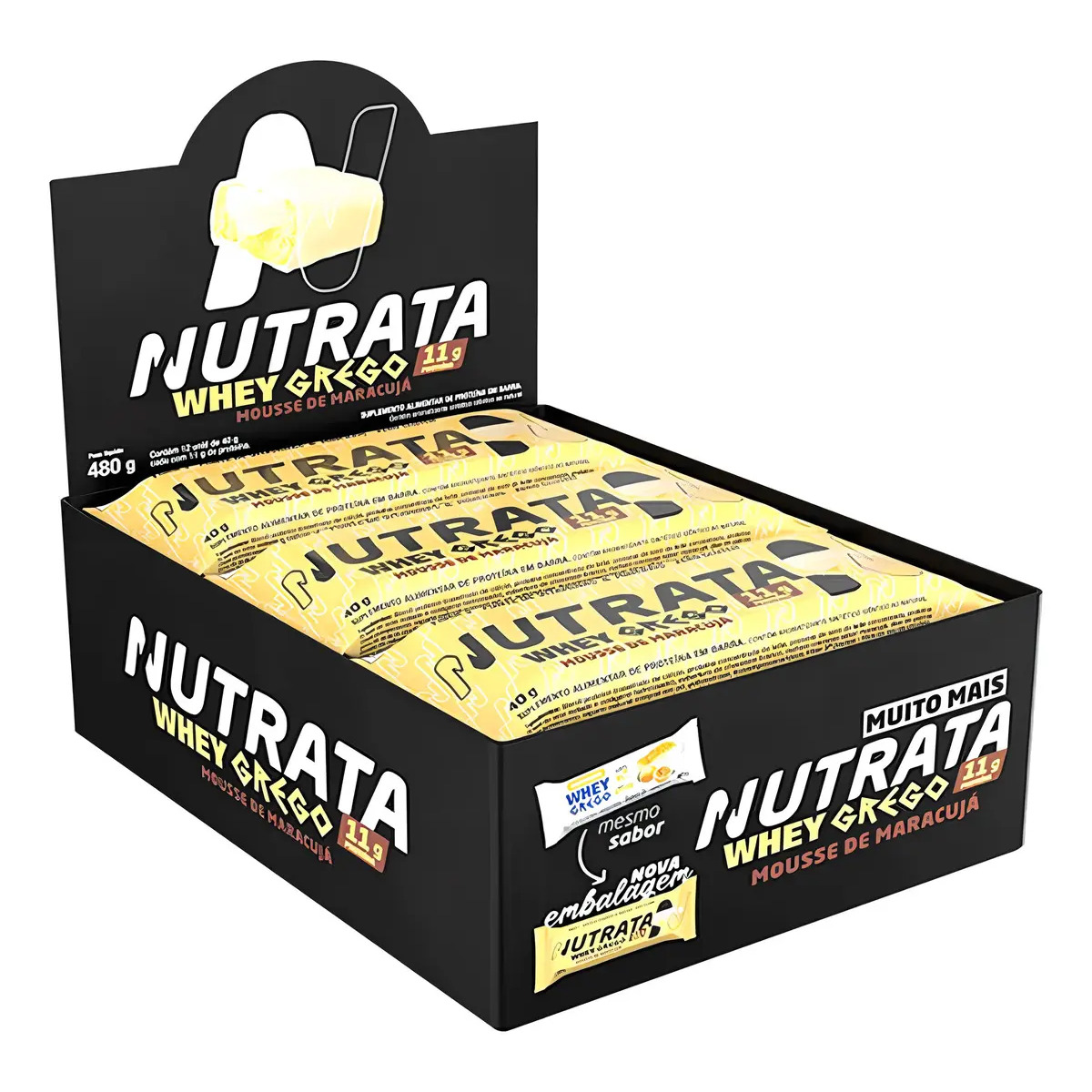 Barra de proteínas Nutrata WHEY Grego 40G sabor Mousse de maracujá x 480g 12 un