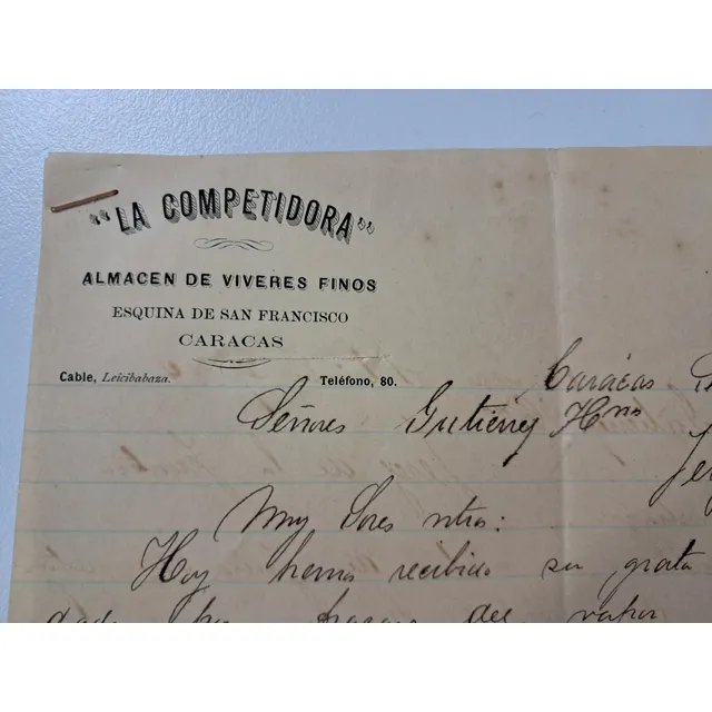 Documento Antiguo Caracas 1884   La Competidora 