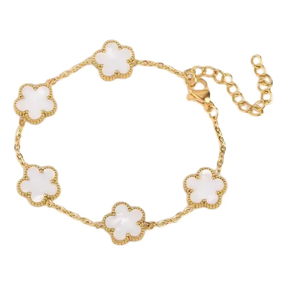Pulsera Acero Inoxidable Chapada En Oro Trébol Van Cleef