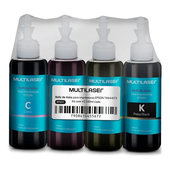 Refil De Tinta Impressoras Epson 100ml Kit C/4 Multi - Rf031