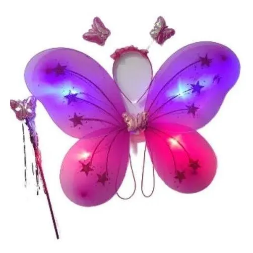 Kit Alas De Mariposa Con Luces Disfraz Para Niñas, Varita  