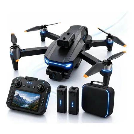 Drone Gt8 Iniciante Câmera Hd Tela No Controle 2 Baterias Preto