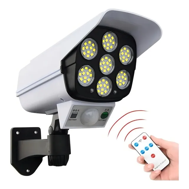 Lámpara Led Panel Solar Y Sensor De Movimiento Tipo Cámara Estructura Blanco