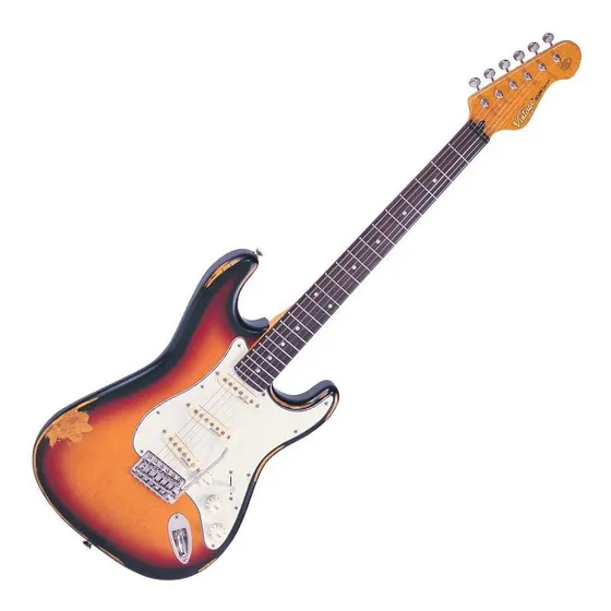 Guitarra elétrica Vintage Icon Series V6 de choupo sunburst com diapasão de pau-rosa