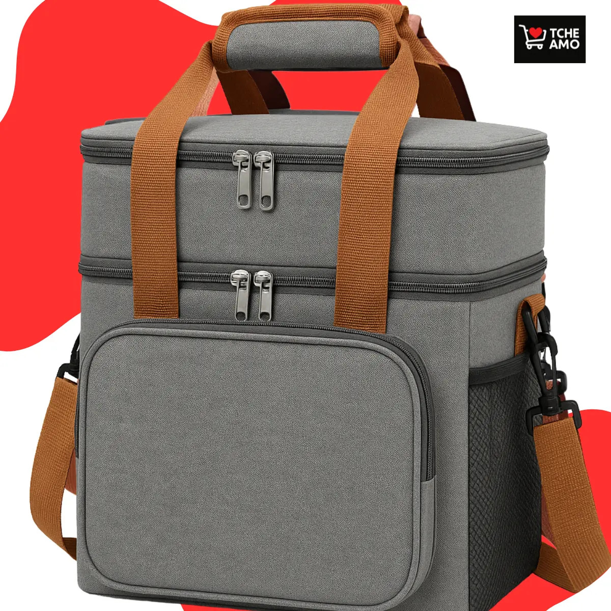 Bolsa Térmica Marmita Tche Amo 13.5 L Alça Transversal Ajustável Removível 2 Compartimentos Organiza Conserva Seus Alimentos Quente ou Frio Cor Cinza