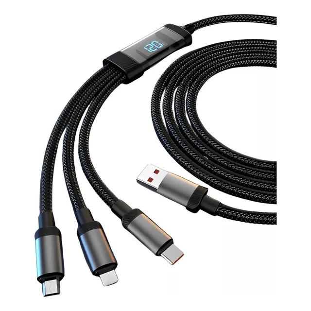 Cabo Carregador Kaidi 120w 3 Em 1  Para iPhone, Tipo-c Ev8