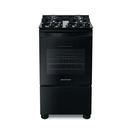 Fogão 4 Bocas Vidro Grade Dupla Bfo4vae Preto Brastemp