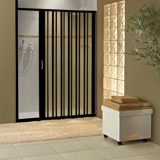 Box Sanfonado Banheiro Em Pvc 1,60 Lag X 1,85 Alt Preto